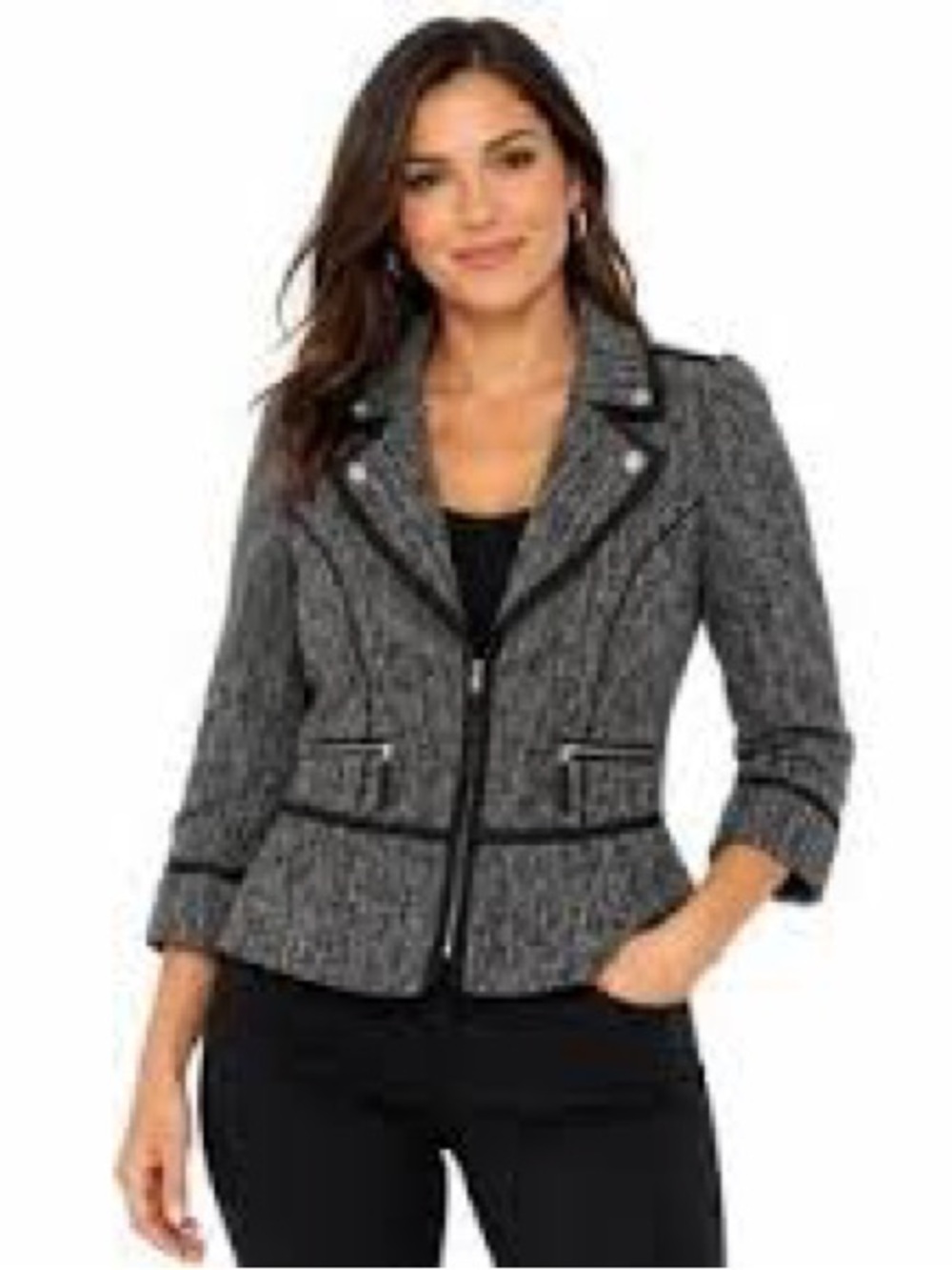 White House Black Market Shiny Tweed Peplum Moto Jacket – Size 14 – NWT